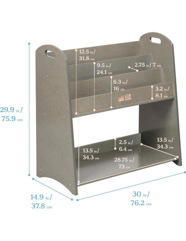 Estantería Expositor de Libros ECR4Kids 3 Estantes 76cm Gris