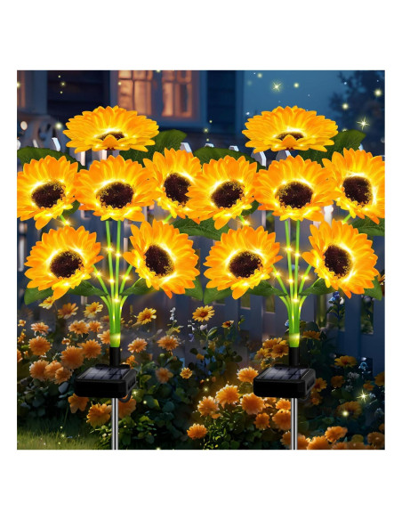 Luces Solares de Girasol EDOF - Paquete de 2, 12 Flores