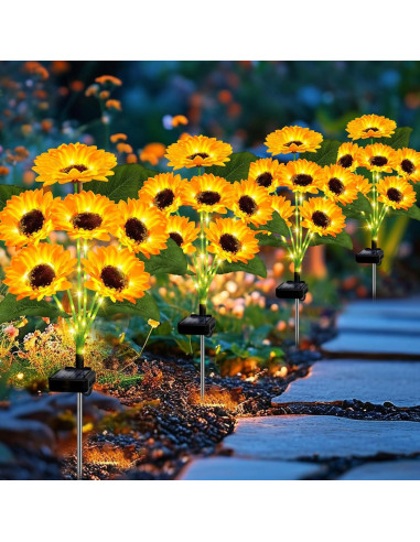 Luces Solares de Girasol EDOF - Paquete de 2, 12 Flores