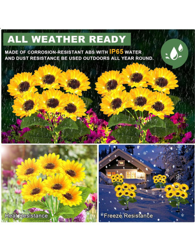 Luces Solares de Girasol EDOF - Paquete de 2, 12 Flores