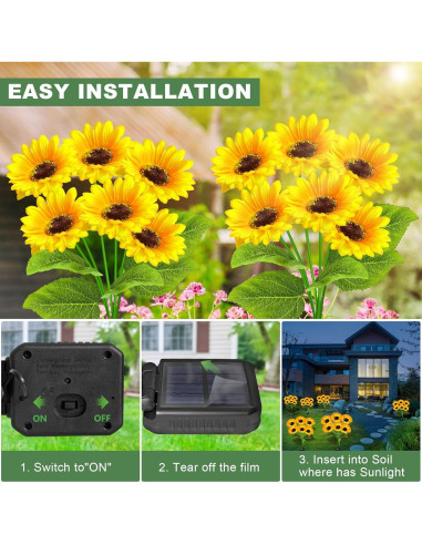 Luces Solares de Girasol EDOF - Paquete de 2, 12 Flores