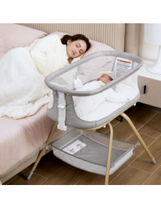 Cuna 3 en 1 ANGELBLISS Gris - Mecedora, Lateral y Nido Portátil 2