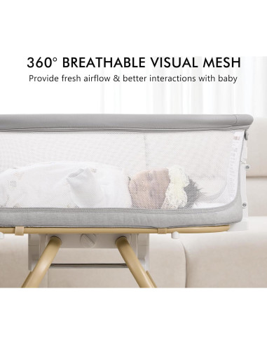 Cuna 3 en 1 ANGELBLISS Gris - Mecedora, Lateral y Nido Portátil