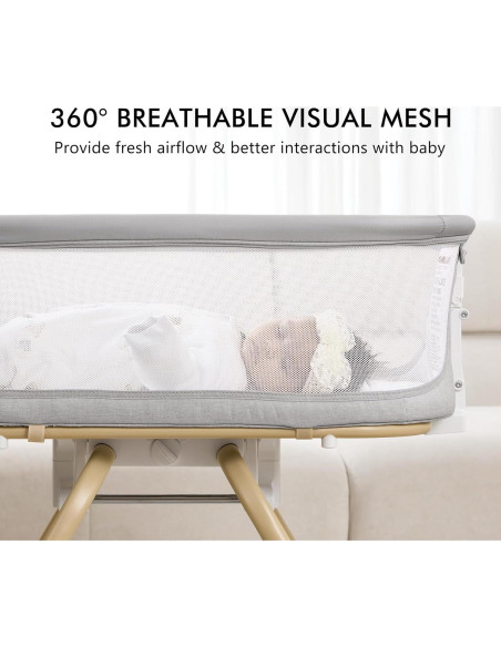Cuna 3 en 1 ANGELBLISS Gris - Mecedora, Lateral y Nido Portátil