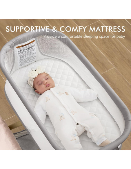 Cuna 3 en 1 ANGELBLISS Gris - Mecedora, Lateral y Nido Portátil