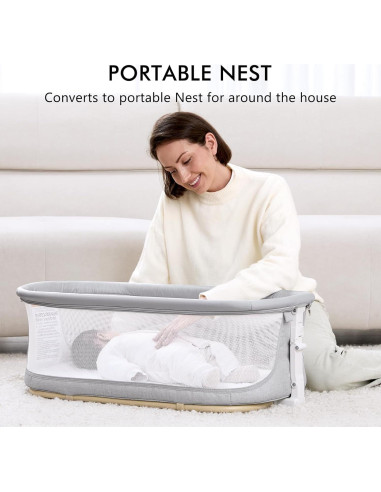 Cuna 3 en 1 ANGELBLISS Gris - Mecedora, Lateral y Nido Portátil