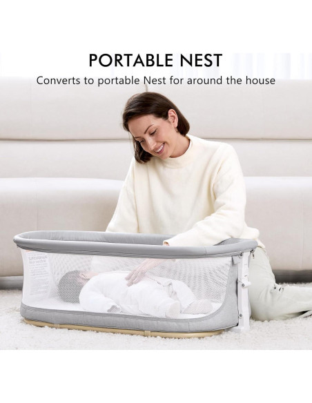 Cuna 3 en 1 ANGELBLISS Gris - Mecedora, Lateral y Nido Portátil