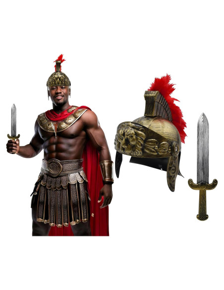 Casco Gladiador Romano Deluxe Nicky Bigs con Espada y Pluma