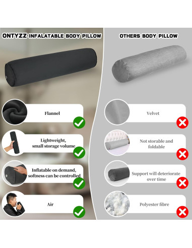 Almohada Inflable Corporal ONTYZZ 120x20cm Negra para Dormir