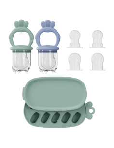 Alimentador de Comida para Bebés Silicona 2 Pcs Azul Verde