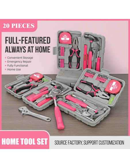 Juego de Herramientas para el Hogar 20 Piezas Elvesoar Rosa