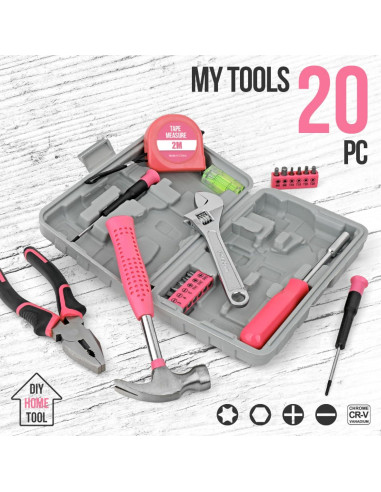 Juego de Herramientas para el Hogar 20 Piezas Elvesoar Rosa