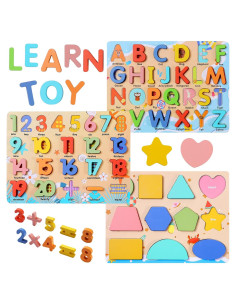 Rompecabezas de Madera Voamuw para Niños 3-6 Años - Letras, Números y Formas