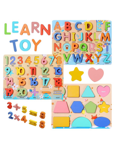 Rompecabezas de Madera Voamuw para Niños 3-6 Años - Letras, Números y Formas