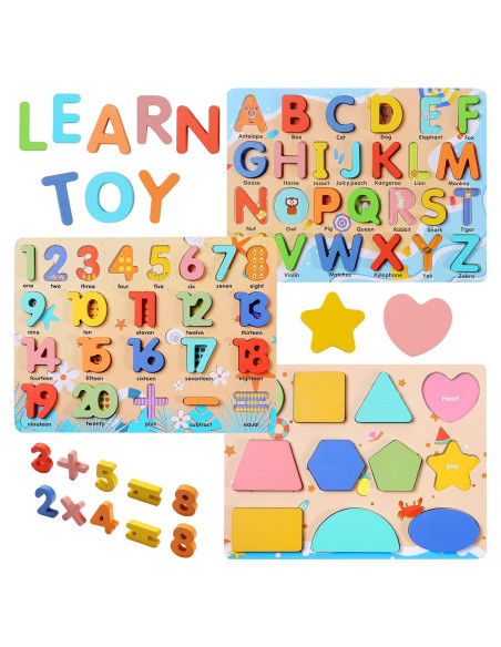 Rompecabezas de Madera Voamuw para Niños 3-6 Años - Letras, Números y Formas