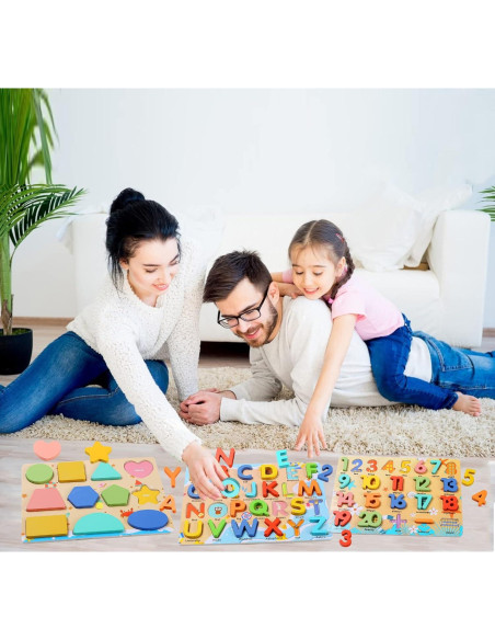 Rompecabezas de Madera Voamuw para Niños 3-6 Años - Letras, Números y Formas