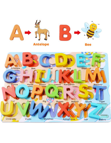Rompecabezas de Madera Voamuw para Niños 3-6 Años - Letras, Números y Formas