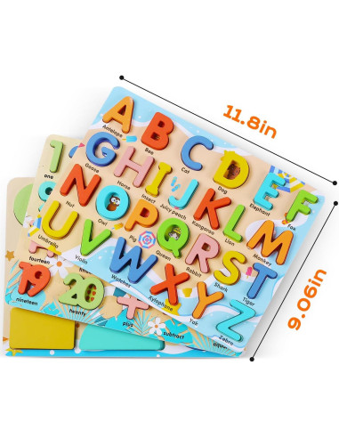 Rompecabezas de Madera Voamuw para Niños 3-6 Años - Letras, Números y Formas