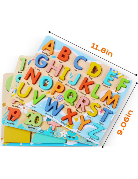 Rompecabezas de Madera Voamuw para Niños 3-6 Años - Letras, Números y Formas