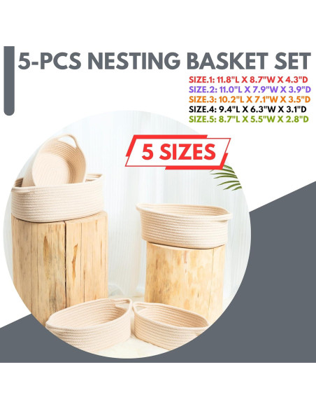 Cestas de Almacenamiento MINTWOOD 5 Piezas Beige Algodón