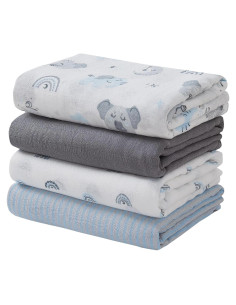 Mantas de Muselina Viviland 120x120 cm Elefante Azul - Paquete de 4