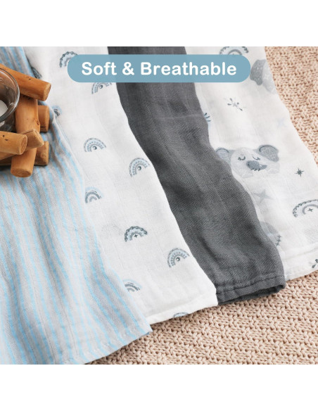 Mantas de Muselina Viviland 120x120 cm Elefante Azul - Paquete de 4