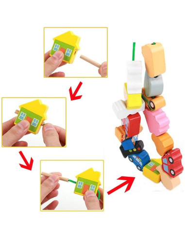 Juguetes Educativos de Madera Newraturner 16 Piezas Enhebrar