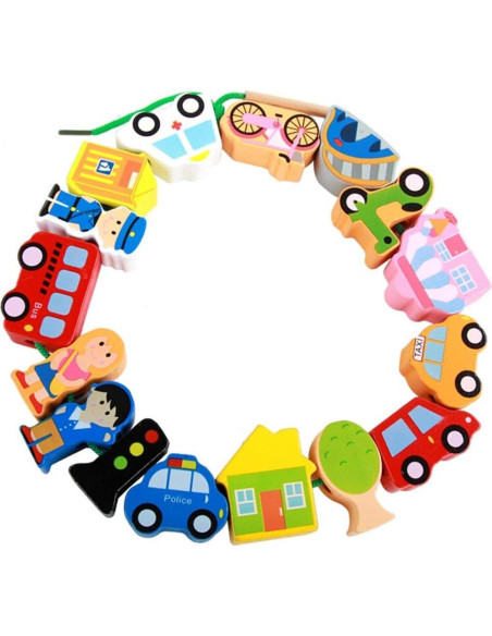 Juguetes Educativos de Madera Newraturner 16 Piezas Enhebrar