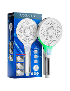 Cabezal de Ducha HERLUX Cromo 3 Modos Alta Presión LED