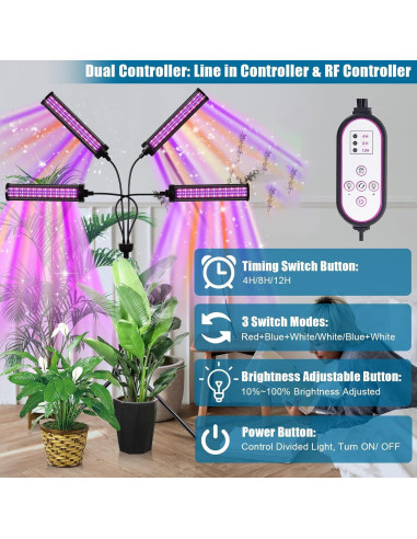 Luz de Cultivo LED Espectro Completo ANDOHAI GL-2 200W 4 Cabezas
