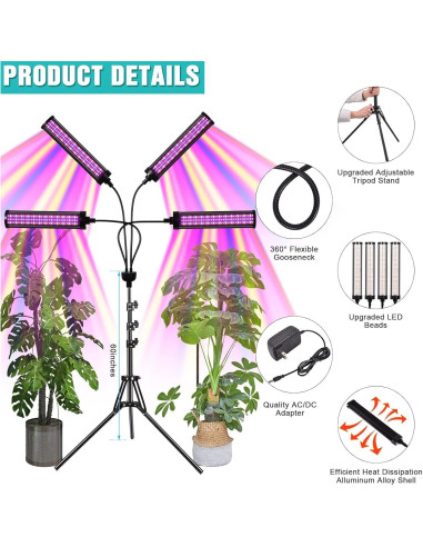 Luz de Cultivo LED Espectro Completo ANDOHAI GL-2 200W 4 Cabezas