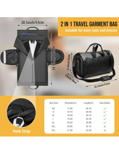 Bolsa de Ropa Convertible Wymulot 50L Negra con Compartimento para Zapatos