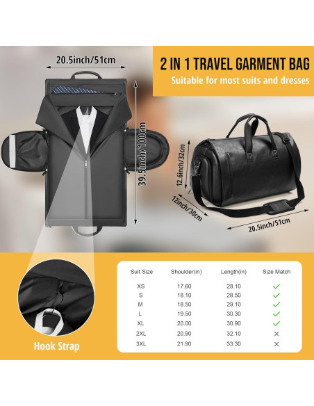 Bolsa de Ropa Convertible Wymulot 50L Negra con Compartimento para Zapatos