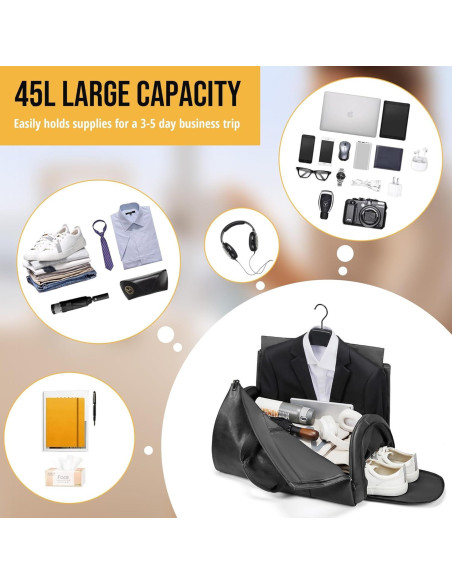 Bolsa de Ropa Convertible Wymulot 50L Negra con Compartimento para Zapatos