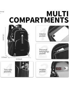 Mochila Plegable Ligera 35L - Resistente al Agua Negro 2