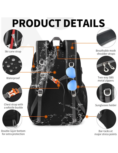 Mochila Plegable Ligera 35L - Resistente al Agua Negro