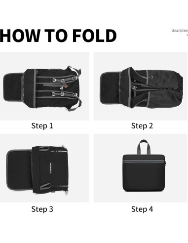 Mochila Plegable Ligera 35L - Resistente al Agua Negro