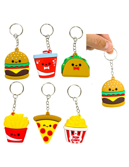 Llaveros Miniatura de Comida Rápida - Paquete de 6 Goma