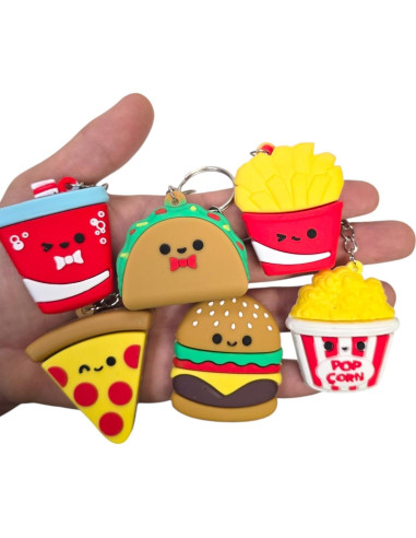 Llaveros Miniatura de Comida Rápida - Paquete de 6 Goma