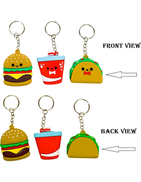 Llaveros Miniatura de Comida Rápida - Paquete de 6 Goma