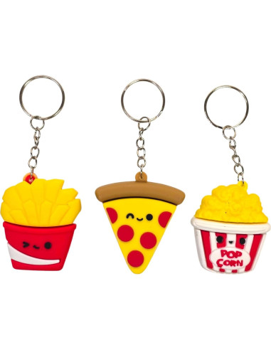 Llaveros Miniatura de Comida Rápida - Paquete de 6 Goma