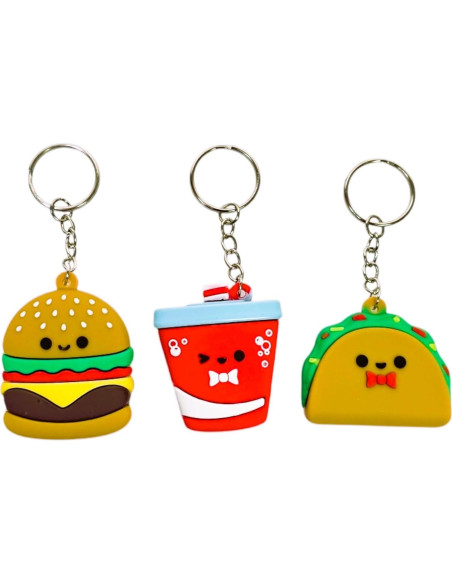 Llaveros Miniatura de Comida Rápida - Paquete de 6 Goma