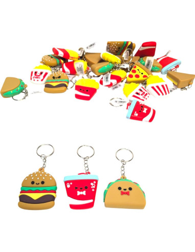 Llaveros Miniatura de Comida Rápida - Paquete de 6 Goma