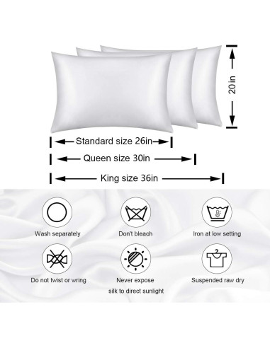 Funda de Almohada de Seda 100% Asmork Estándar 50x66 cm