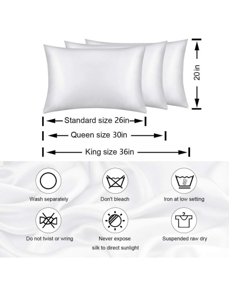 Funda de Almohada de Seda 100% Asmork Estándar 50x66 cm