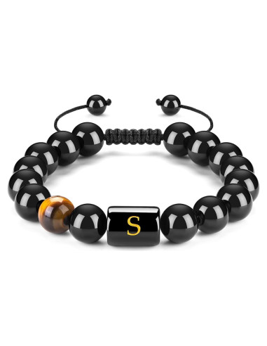 Pulsera de Iniciales para Hombres con Piedras Naturales 10mm