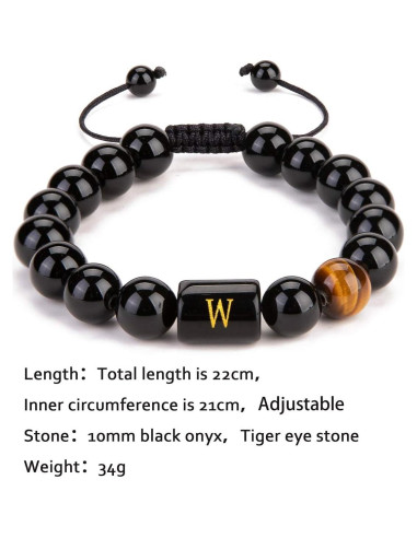 Pulsera de Iniciales para Hombres con Piedras Naturales 10mm