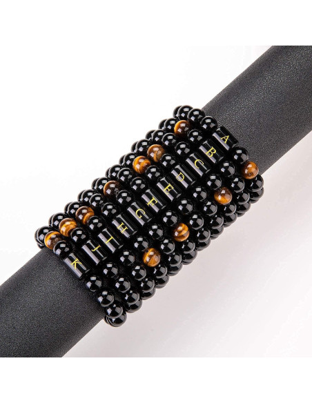 Pulsera de Iniciales para Hombres con Piedras Naturales 10mm