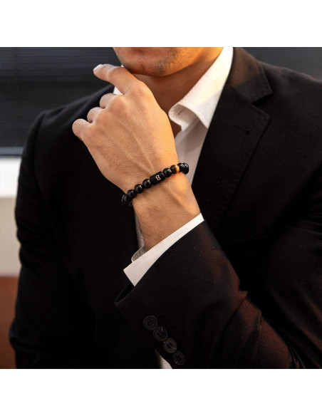 Pulsera de Iniciales para Hombres con Piedras Naturales 10mm