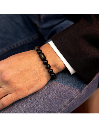 Pulsera de Iniciales para Hombres con Piedras Naturales 10mm